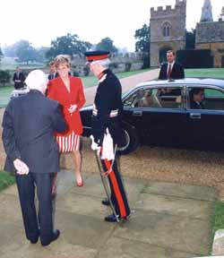 Lord Saye and Sele greeting Lady Di at Broughton