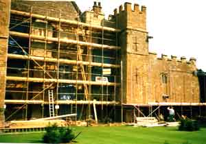 The castle was still clad in scaffolding